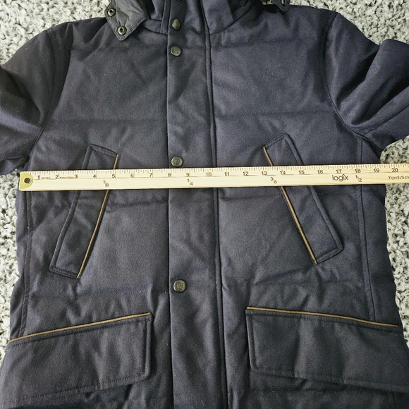 Massimo Dutti Men's S Small Navy Blue Wool Down Parka Coat Hooded Puffer Jacket - Picture 12 of 15